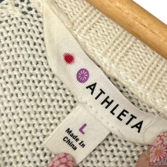 Athleta Cable Knit Montara Sweater Women's Large Raglan Sleeve Wool Cream Grey - Picture 3 of 5